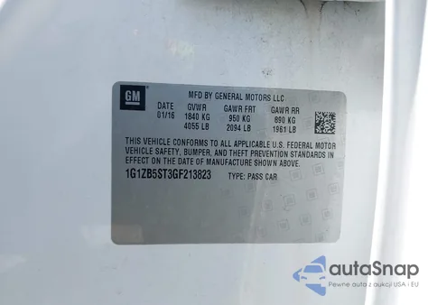 2016 Chevrolet Malibu Ls из США, поврежденный, VIN 1G1ZB5ST3GF213823